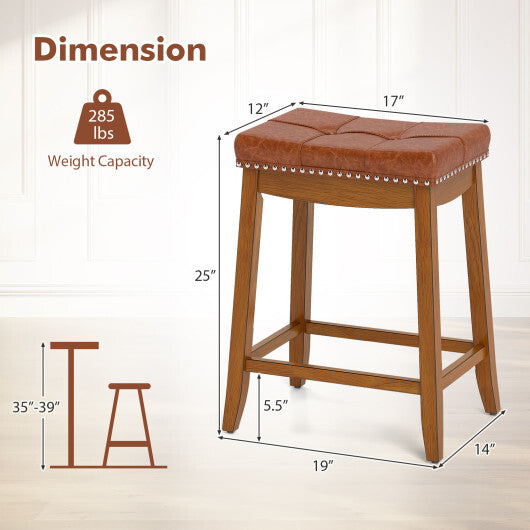 25/29 Inch Set of 2 Upholstered PU Leather Bar Stools with Saddle Seat-25 inches LuxuryLifeWay Online Store