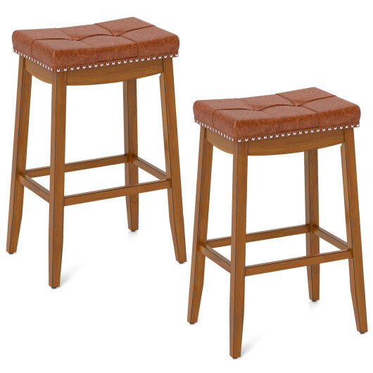 25/29 Inch Set of 2 Upholstered PU Leather Bar Stools with Saddle Seat-25 inches LuxuryLifeWay Online Store