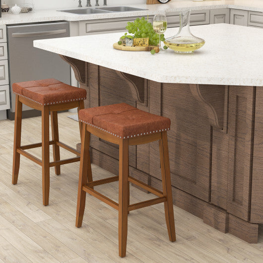 25/29 Inch Set of 2 Upholstered PU Leather Bar Stools with Saddle Seat-25 inches LuxuryLifeWay Online Store