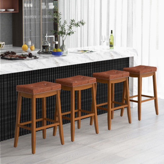 25/29 Inch Set of 2 Upholstered PU Leather Bar Stools with Saddle Seat-25 inches LuxuryLifeWay Online Store