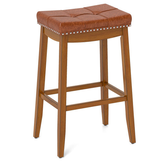 25/29 Inch Set of 2 Upholstered PU Leather Bar Stools with Saddle Seat-25 inches LuxuryLifeWay Online Store