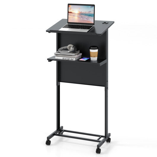 3-Position Height Adjustable Lectern Table with Tilted Tabletop-Black LuxuryLifeWay Online Store