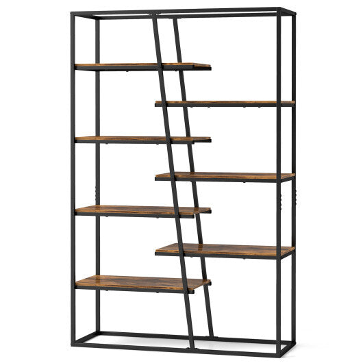 71-Inch 7-Tier Industrial Etagere Bookcase with Heavy-duty Metal Frame-Rustic Brown