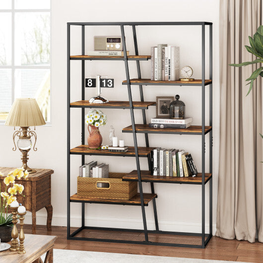 71-Inch 7-Tier Industrial Etagere Bookcase with Heavy-duty Metal Frame-Rustic Brown