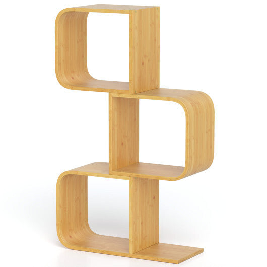 3-Tier S-Shaped Bookcase with 3 Open Cubes for Living Room-Natural LuxuryLifeWay Online Store