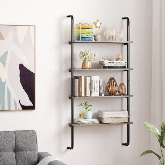 4-Tier Industrial Pipe Shelving with Metal Frame for Living Room Kitchen-Oak