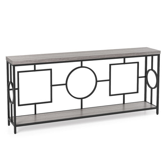 2-Tier Faux Marble Top Console Table with Storage Shelf for Hallway-Rustic Brown LuxuryLifeWay Online Store