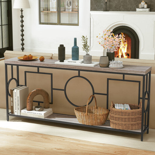 2-Tier Faux Marble Top Console Table with Storage Shelf for Hallway-Rustic Brown LuxuryLifeWay Online Store