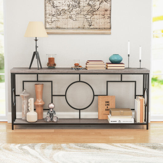 2-Tier Faux Marble Top Console Table with Storage Shelf for Hallway-Rustic Brown LuxuryLifeWay Online Store