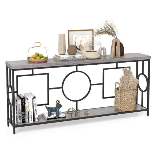 2-Tier Faux Marble Top Console Table with Storage Shelf for Hallway-Rustic Brown LuxuryLifeWay Online Store