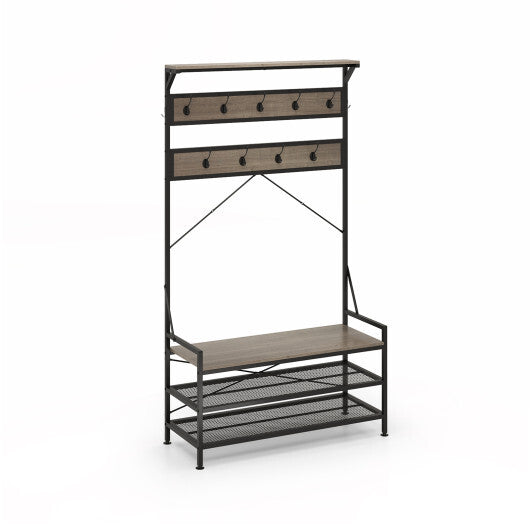 Coat Rack 4-In-1 Hall Tree with 11 Hanging Hooks Shoe Bench-Gray LuxuryLifeWay Online Store