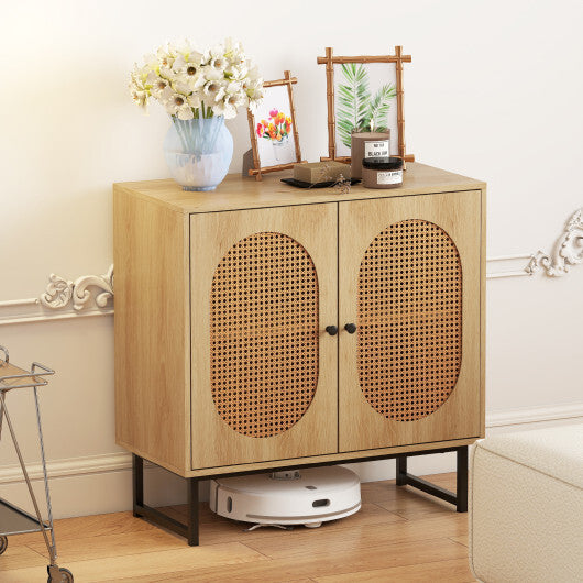 Buffet Cabinet Rattan Storage Cabinet with 2 Doors and Adjustable Shelf-Natural LuxuryLifeWay Online Store