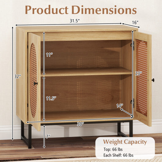 Buffet Cabinet Rattan Storage Cabinet with 2 Doors and Adjustable Shelf-Natural LuxuryLifeWay Online Store