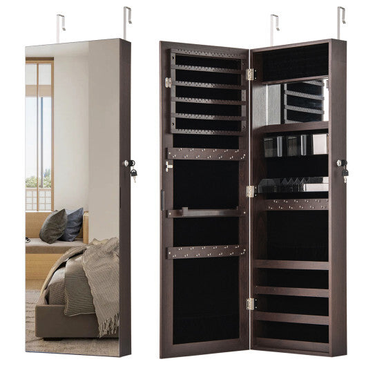 43.5 Inch Jewelry Mirror Cabinet with Full-length Mirror and Adjustable Hangers-Rustic Brown LuxuryLifeWay Online Store