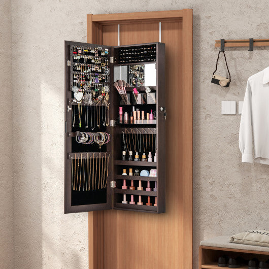 43.5 Inch Jewelry Mirror Cabinet with Full-length Mirror and Adjustable Hangers-Rustic Brown LuxuryLifeWay Online Store