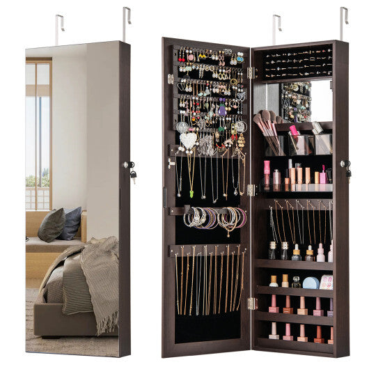 43.5 Inch Jewelry Mirror Cabinet with Full-length Mirror and Adjustable Hangers-Rustic Brown LuxuryLifeWay Online Store