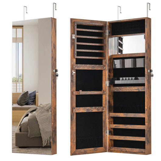 43.5 Inch Jewelry Mirror Cabinet with Full-length Mirror and Adjustable Hangers-Rustic Brown LuxuryLifeWay Online Store