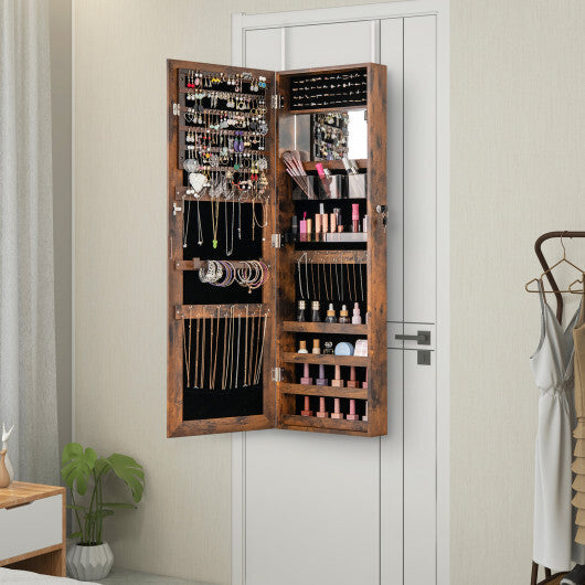 43.5 Inch Jewelry Mirror Cabinet with Full-length Mirror and Adjustable Hangers-Rustic Brown LuxuryLifeWay Online Store