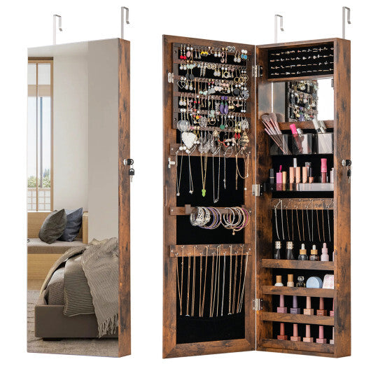 43.5 Inch Jewelry Mirror Cabinet with Full-length Mirror and Adjustable Hangers-Rustic Brown LuxuryLifeWay Online Store