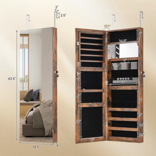 43.5 Inch Jewelry Mirror Cabinet with Full-length Mirror and Adjustable Hangers-Rustic Brown LuxuryLifeWay Online Store