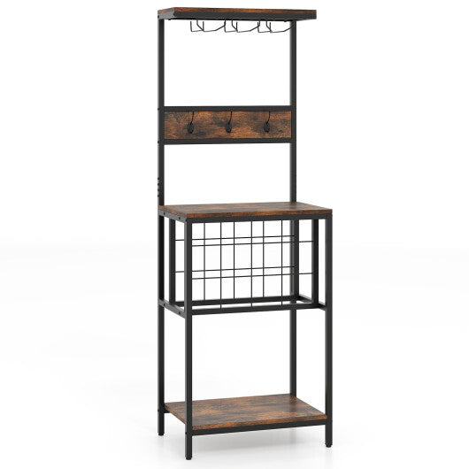 Freestanding Wine Rack Floor Wine Bar Cabinet with Glass Racks-Rustic Brown LuxuryLifeWay Online Store