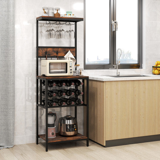 Freestanding Wine Rack Floor Wine Bar Cabinet with Glass Racks-Rustic Brown LuxuryLifeWay Online Store