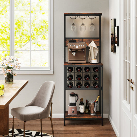 Freestanding Wine Rack Floor Wine Bar Cabinet with Glass Racks-Rustic Brown LuxuryLifeWay Online Store