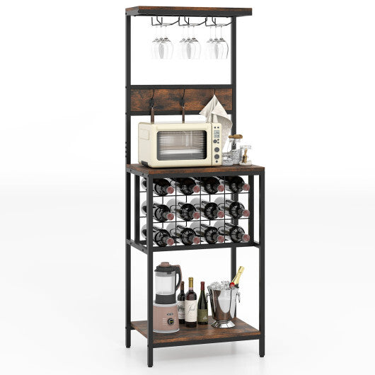 Freestanding Wine Rack Floor Wine Bar Cabinet with Glass Racks-Rustic Brown LuxuryLifeWay Online Store