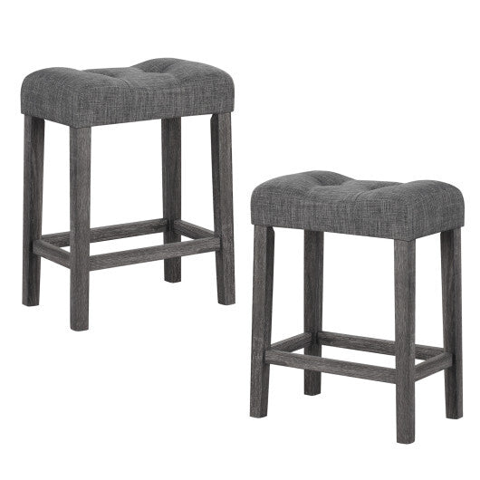 24 Inch Set of 2 Saddle Bar Stools with Padded Seat-Gray LuxuryLifeWay Online Store