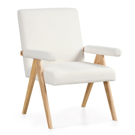 Mid Century Modern Accent Chair with Rubber Wood Frame and Padded Armrests-White LuxuryLifeWay Online Store