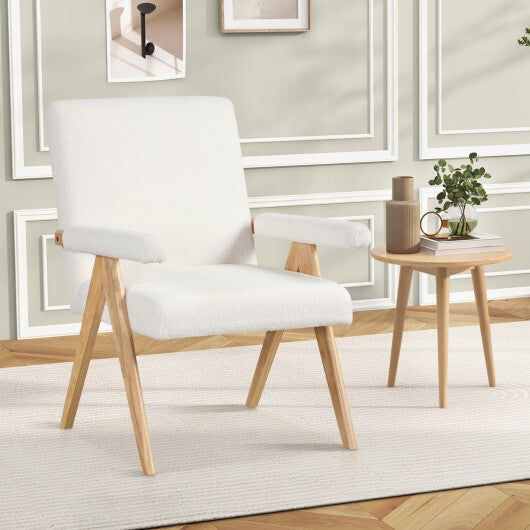 Mid Century Modern Accent Chair with Rubber Wood Frame and Padded Armrests-White LuxuryLifeWay Online Store