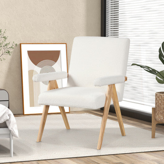 Mid Century Modern Accent Chair with Rubber Wood Frame and Padded Armrests-White LuxuryLifeWay Online Store