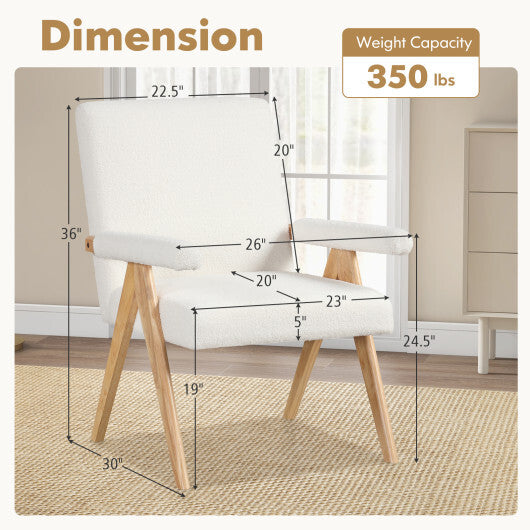 Mid Century Modern Accent Chair with Rubber Wood Frame and Padded Armrests-White LuxuryLifeWay Online Store