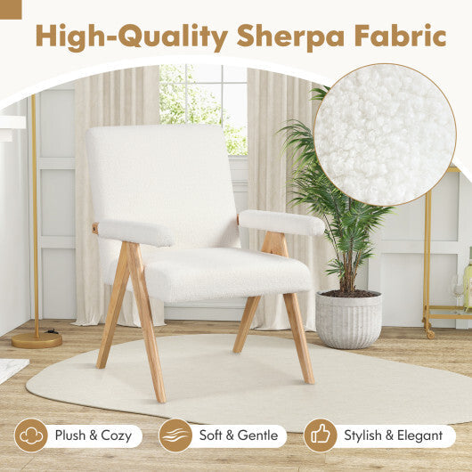 Mid Century Modern Accent Chair with Rubber Wood Frame and Padded Armrests-White LuxuryLifeWay Online Store