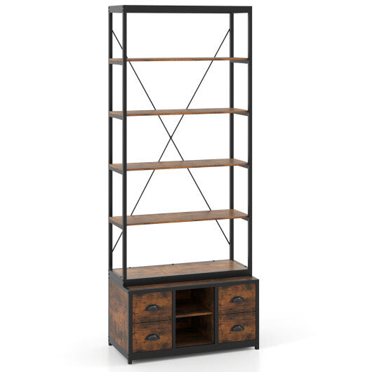 8-tier Bookshelf with 4 Fabric Drawers  and Heavy-duty Metal Frame-Coffee LuxuryLifeWay Online Store
