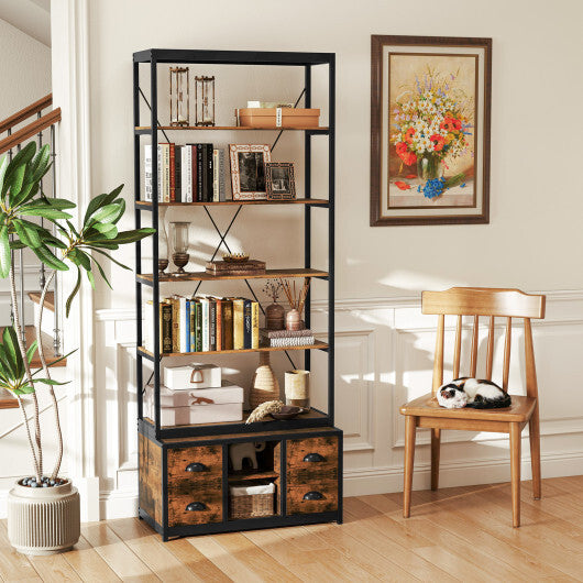 8-tier Bookshelf with 4 Fabric Drawers  and Heavy-duty Metal Frame-Coffee LuxuryLifeWay Online Store