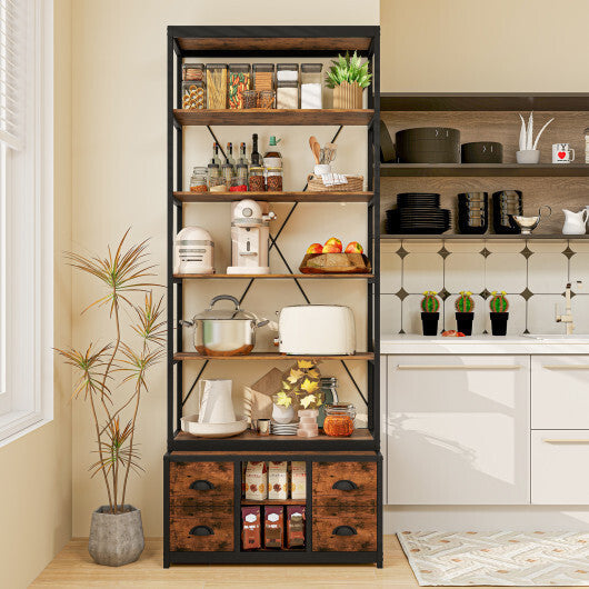 8-tier Bookshelf with 4 Fabric Drawers  and Heavy-duty Metal Frame-Coffee LuxuryLifeWay Online Store