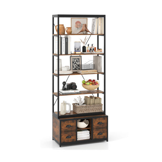 8-tier Bookshelf with 4 Fabric Drawers  and Heavy-duty Metal Frame-Coffee LuxuryLifeWay Online Store