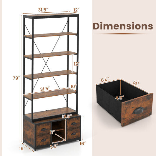 8-tier Bookshelf with 4 Fabric Drawers  and Heavy-duty Metal Frame-Coffee LuxuryLifeWay Online Store