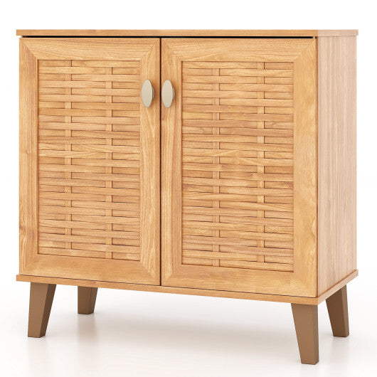 2-Door 4-Tier Shoe Cabinet Storage Organizer with Ventilated Woven Doors-Teak LuxuryLifeWay Online Store