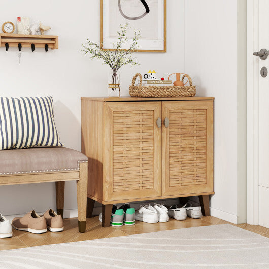 2-Door 4-Tier Shoe Cabinet Storage Organizer with Ventilated Woven Doors-Teak LuxuryLifeWay Online Store