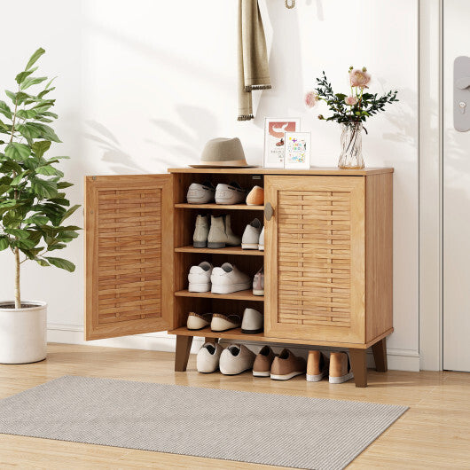 2-Door 4-Tier Shoe Cabinet Storage Organizer with Ventilated Woven Doors-Teak LuxuryLifeWay Online Store