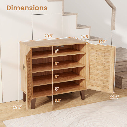 2-Door 4-Tier Shoe Cabinet Storage Organizer with Ventilated Woven Doors-Teak LuxuryLifeWay Online Store