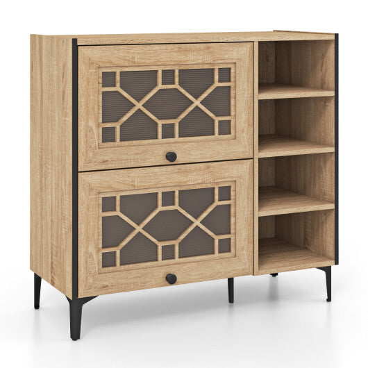 Rustic Shoe Cabinet with Flip-up See-through Doors and Adjustable Shelves-Oak LuxuryLifeWay Online Store
