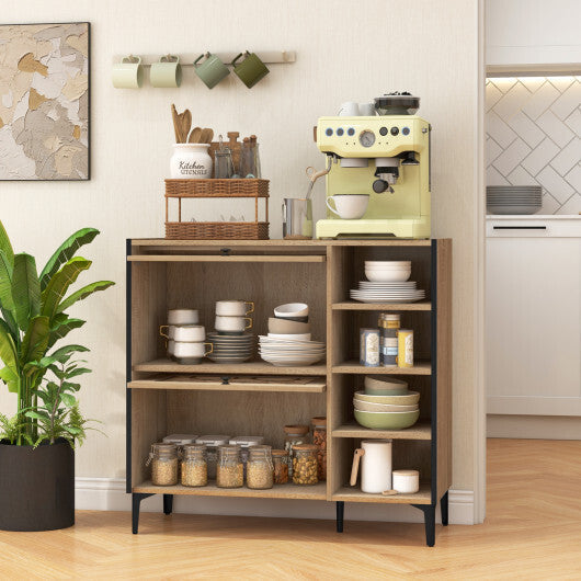 Rustic Shoe Cabinet with Flip-up See-through Doors and Adjustable Shelves-Oak LuxuryLifeWay Online Store