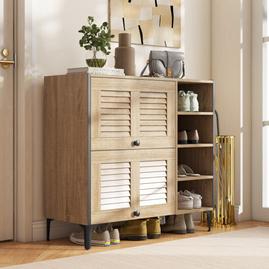 Shoe Rack Organizer with Flip-up See-through Doors and Adjustable Shelves-Oak LuxuryLifeWay Online Store