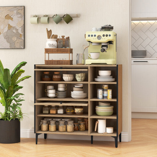 Shoe Rack Organizer with Flip-up See-through Doors and Adjustable Shelves-Oak LuxuryLifeWay Online Store