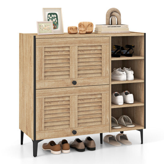Shoe Rack Organizer with Flip-up See-through Doors and Adjustable Shelves-Oak LuxuryLifeWay Online Store