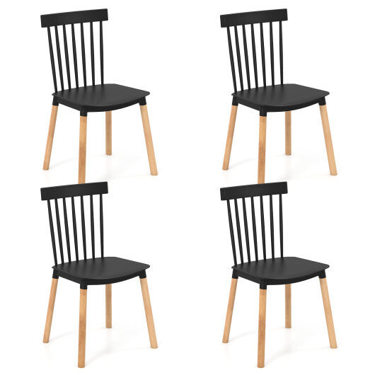 Set of 4 Windsor Dining Chairs with Spindle Backs and Curved Seats-Black LuxuryLifeWay Online Store