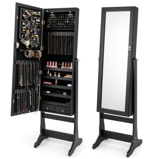 Lockable Freestanding Jewelry Cabinet Armoire with Full-Length Mirror and Lights-White LuxuryLifeWay Online Store